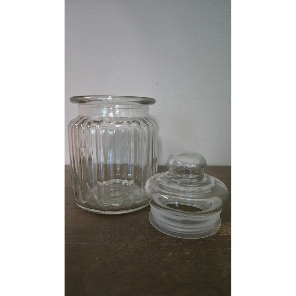 Vintage Clear Glass Vanity Jar Lot Lidded Apothecary Bathroom Canisters set of 3